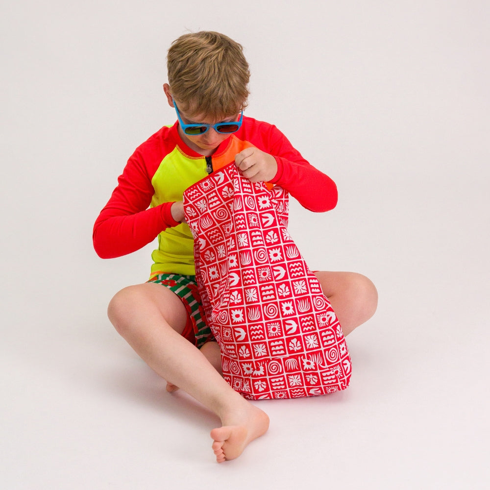 Large Swim Wet Bag - Red Retro Surf