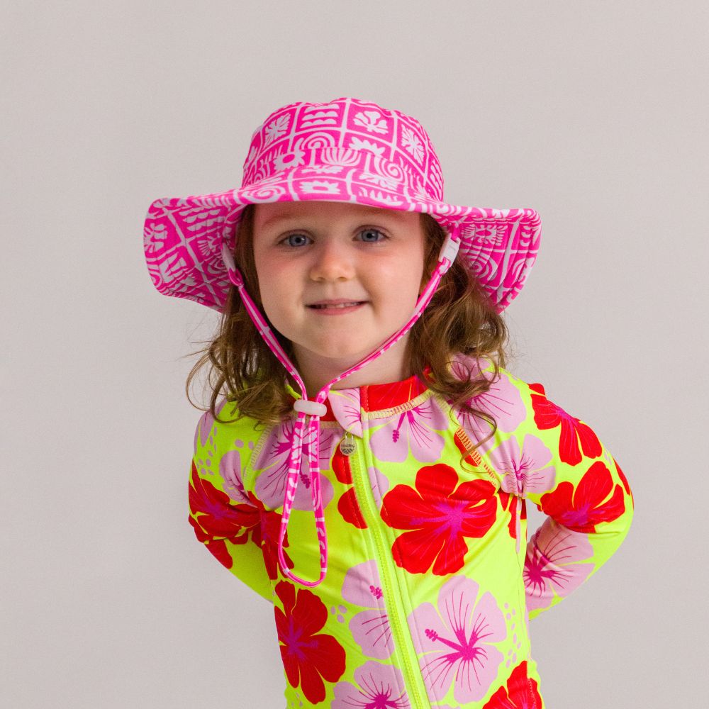 Swim Bucket Hat - Neon Pink Retro Surf