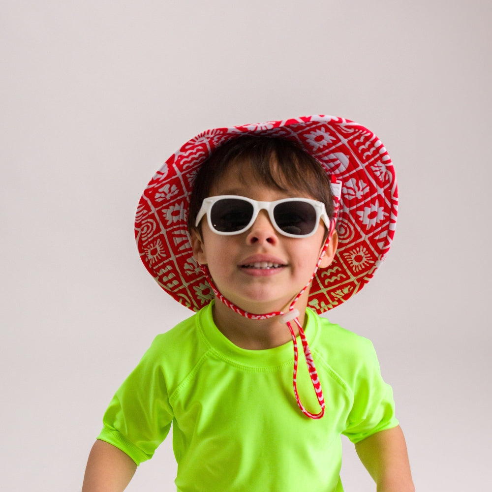 Swim Bucket Hat - Red Retro Surf