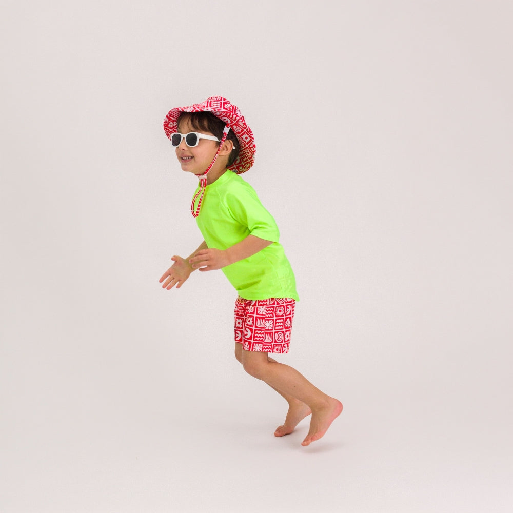 Swim Bucket Hat - Red Retro Surf