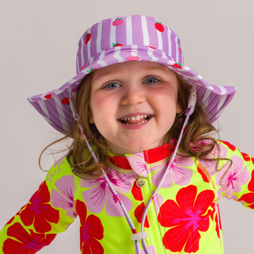 Swim Bucket Hat - Striped Raspberries