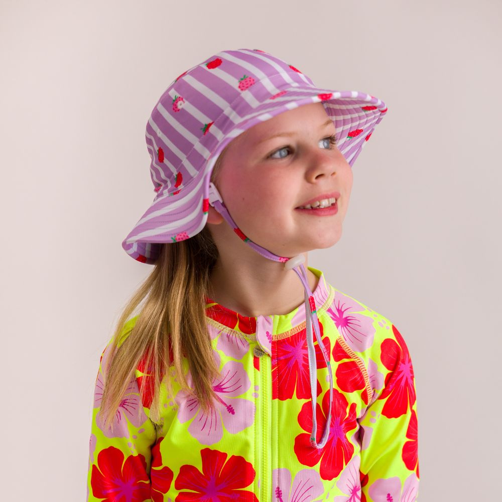 Swim Bucket Hat - Striped Raspberries