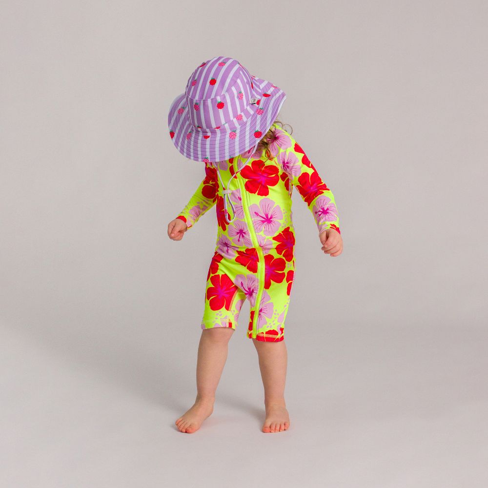 Swim Bucket Hat - Striped Raspberries
