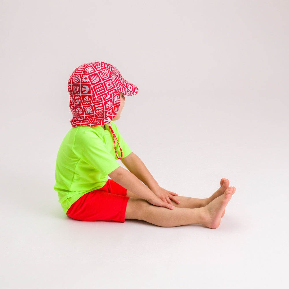 Neon Swim Legionnaire Sun Hat - Red Retro Surf