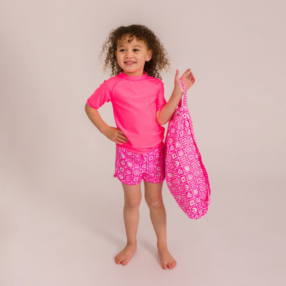 Neon Short Sleeve Rash Vest - Neon Pink