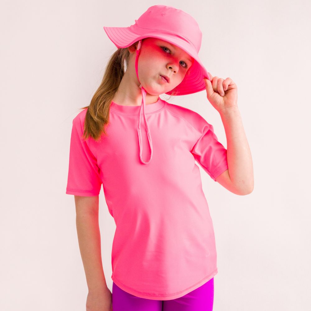 Neon Short Sleeve Rash Vest - Neon Pink