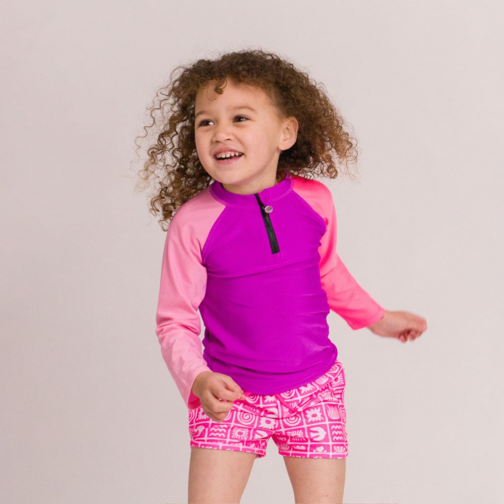 Neon Swim Zip Rash Vest - Spliced Ripple