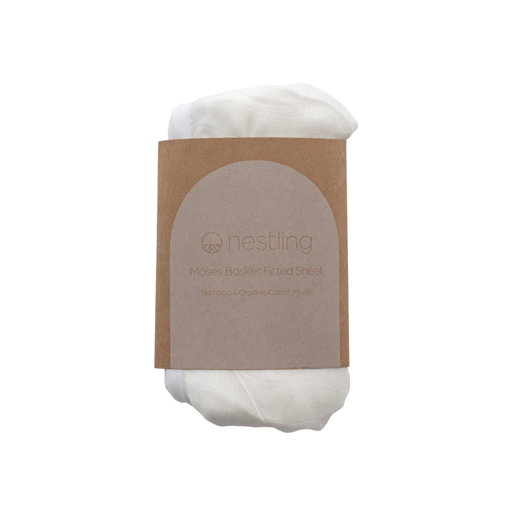 Moses Basket Muslin Fitted Sheet - White