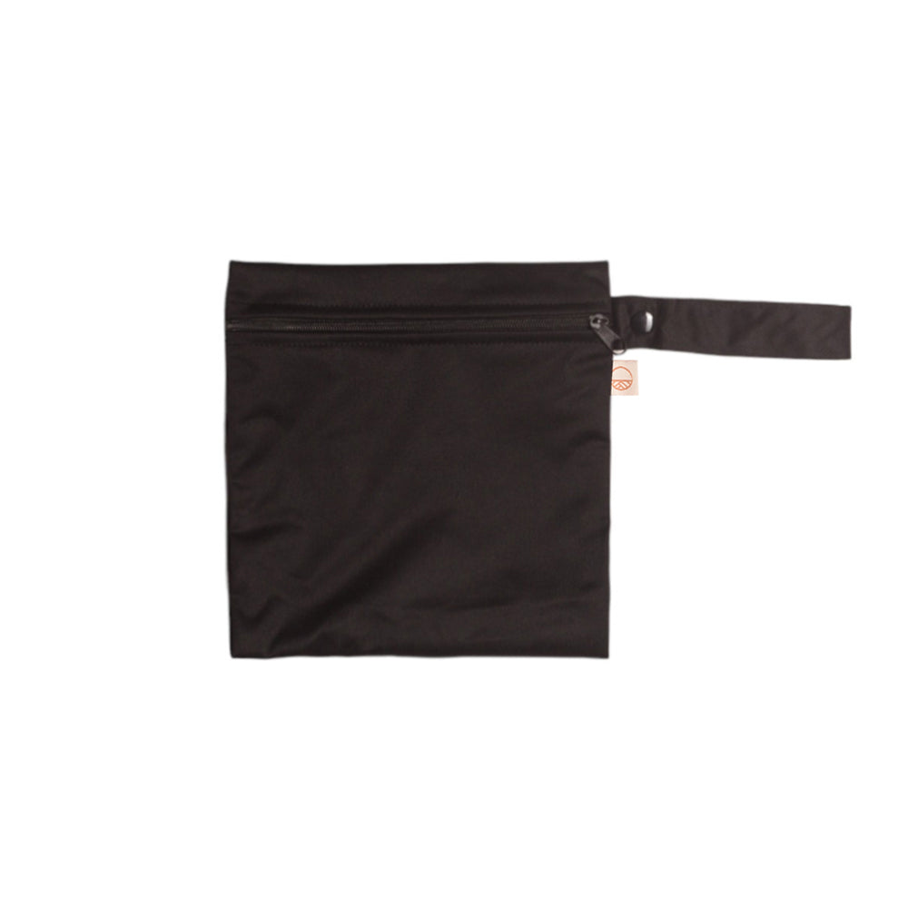 Mini black wet bag with zip on a white background