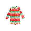 Short Boyleg Half Zip Swimsuit in Neon Diamonds pattern on a white background