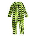 Full Neon Swimsuit in Green Waves pattern on a white background