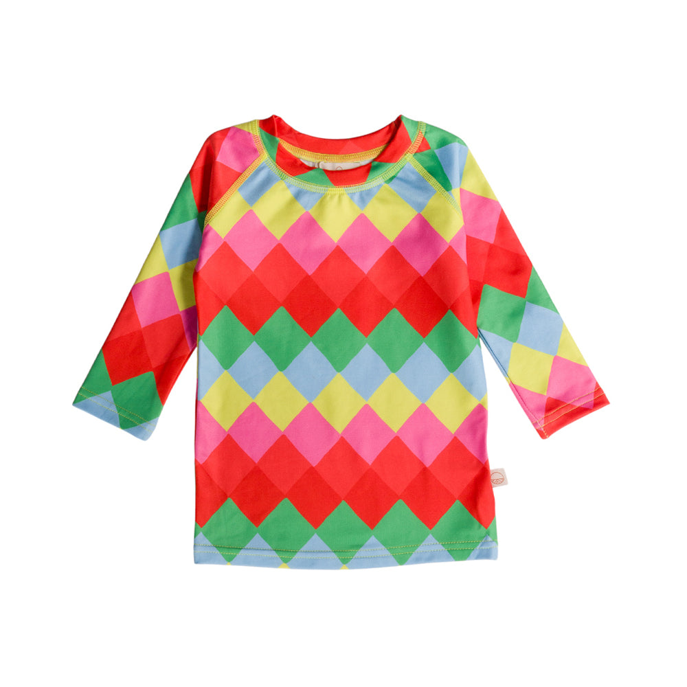 Neon Swim Rash Shirt in Diamonds pattern on a white background