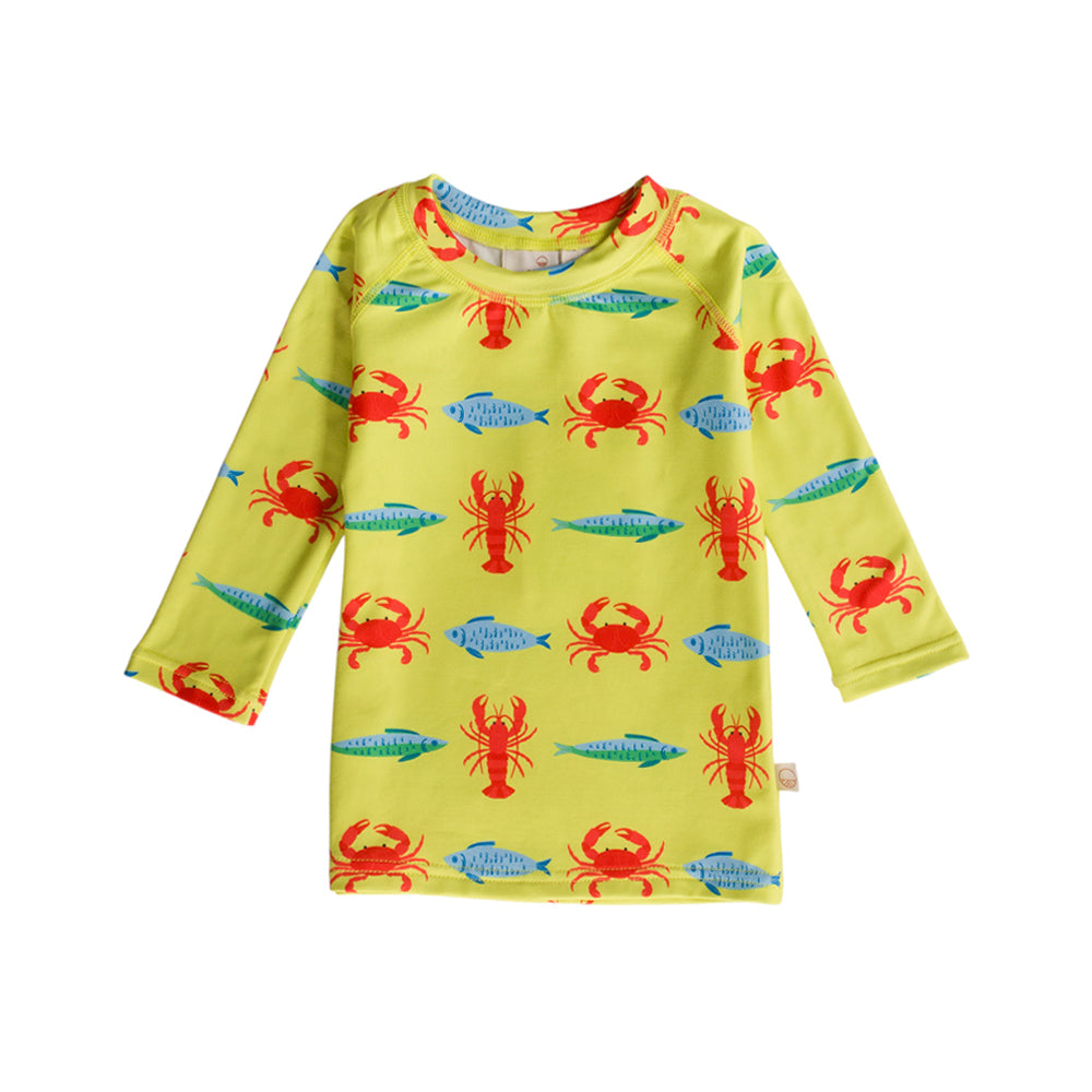 Neon Swim Rash Shirt in Lobster pattern on a white background