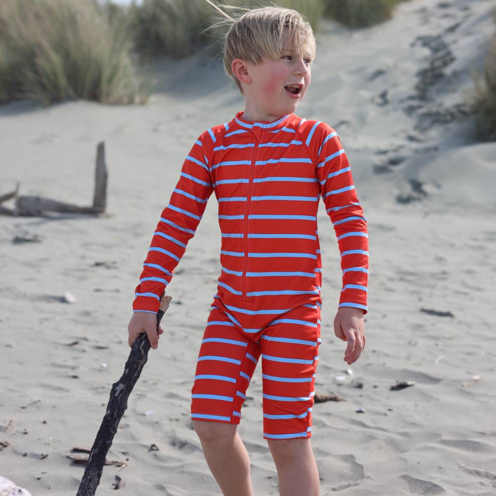 Neon Brushed Shortie Swimsuit Half Zip - Lobster