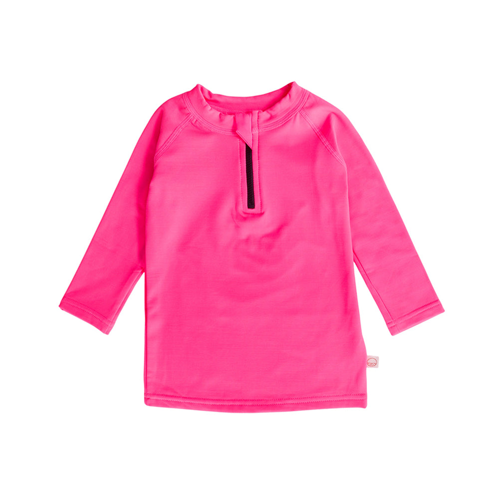 Neon Rash Shirt with zip in Neon Pink on a white background