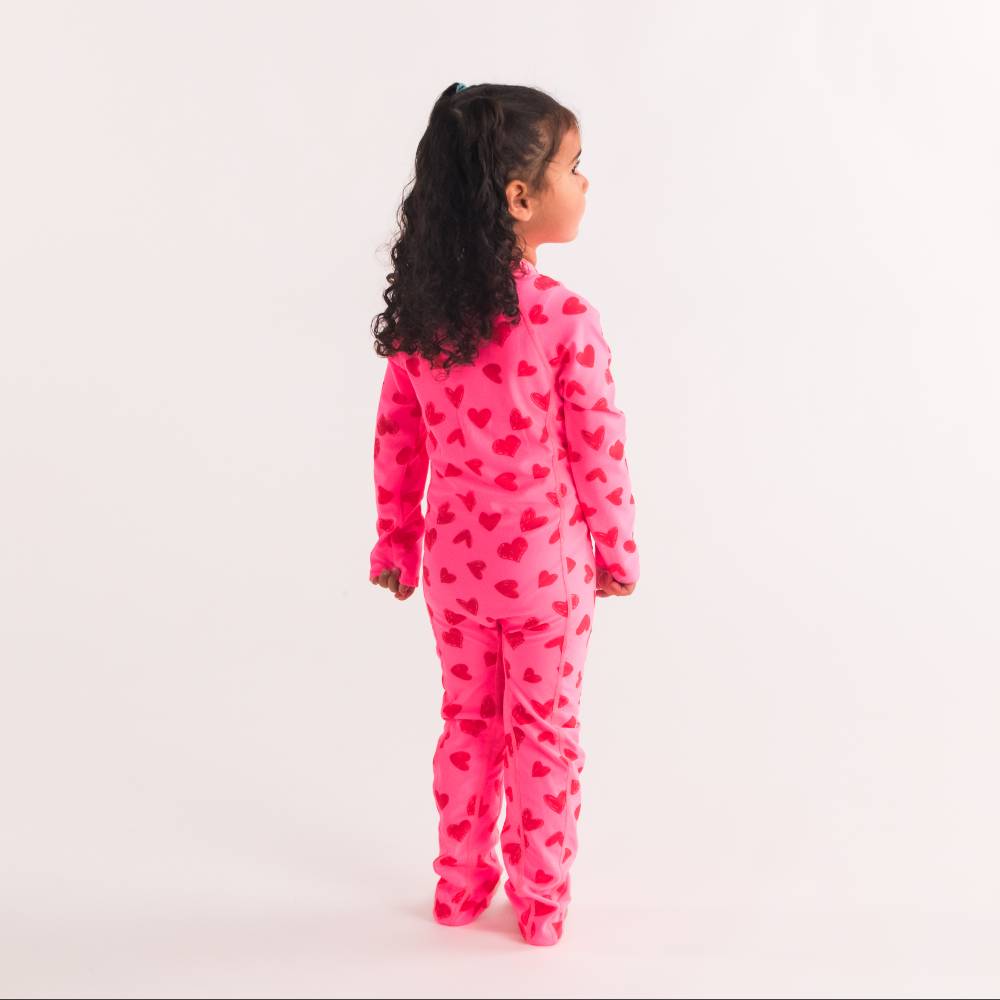 Neon Full Length Swimsuit Half Zip - Pink Hearts