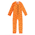 Neon Full Length Swimsuit with half zip in Orange Palms on a white background