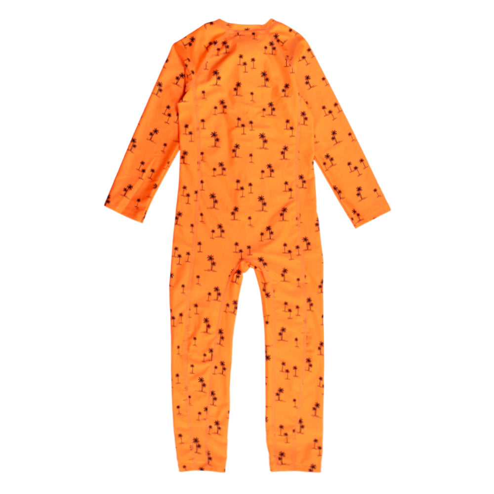 Neon Full Length Swimsuit Half Zip - Orange Palms