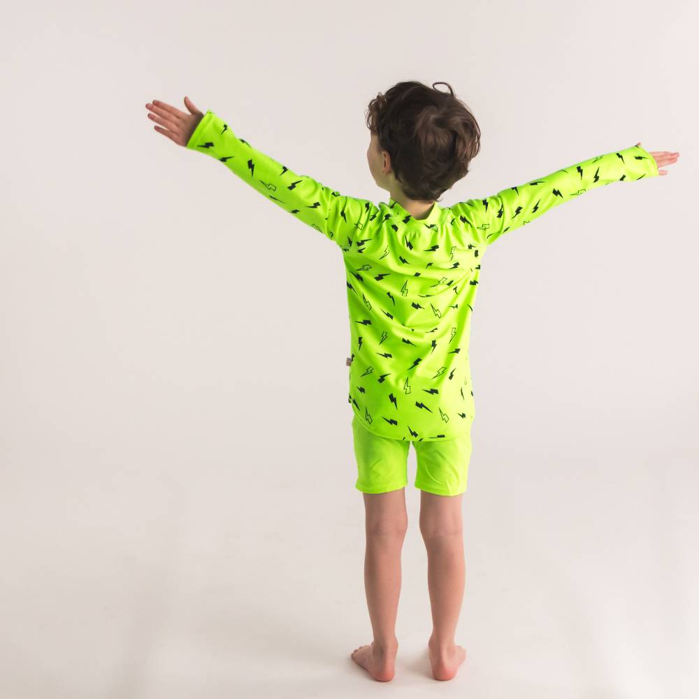 Neon Swim Rash Vest - Green Bolts