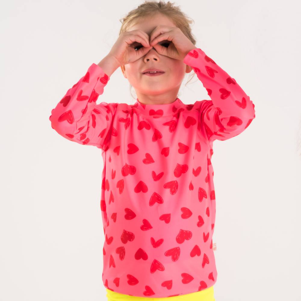 Neon Swim Rash Vest - Pink Hearts