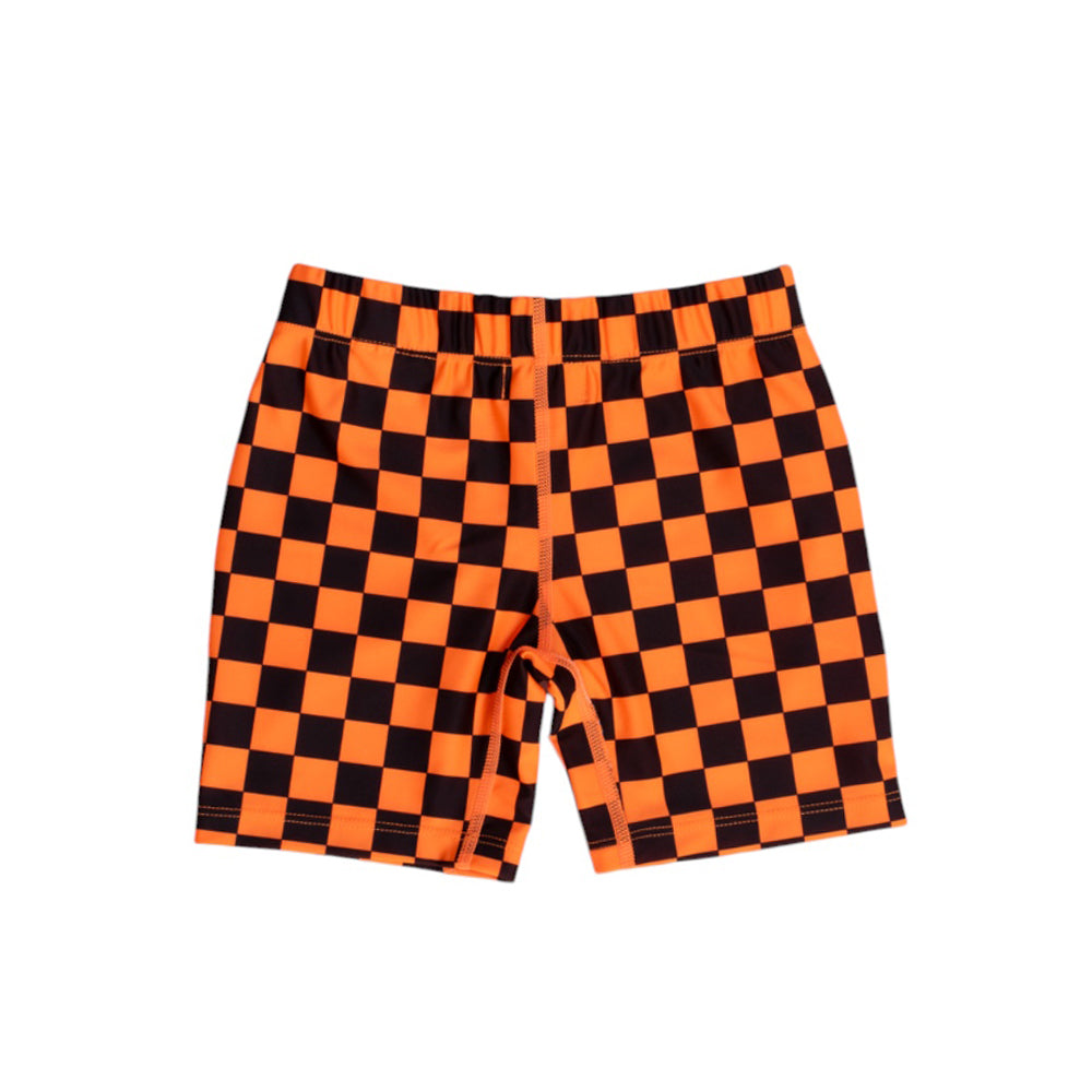Neon Swim Shorts - Neon Orange Check