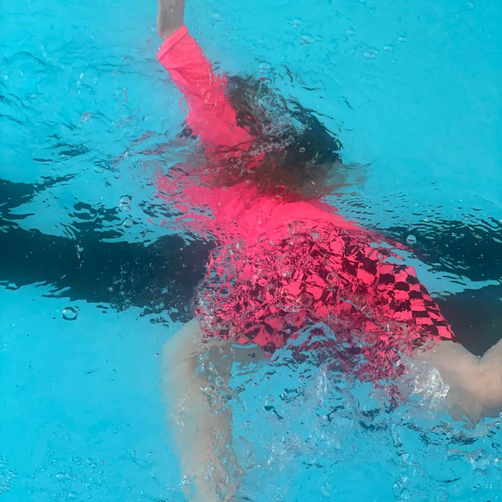 Neon Swim Shorts - Neon Pink Check