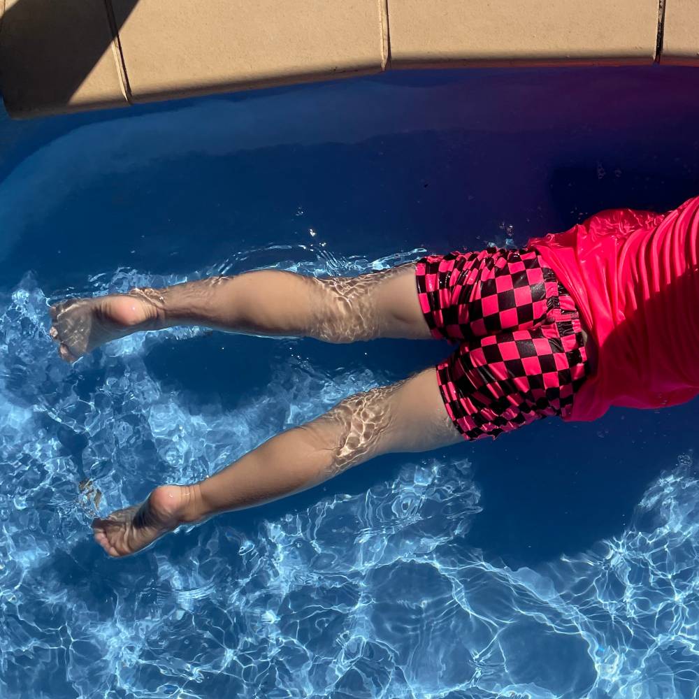 Neon Swim Shorts - Neon Pink Check