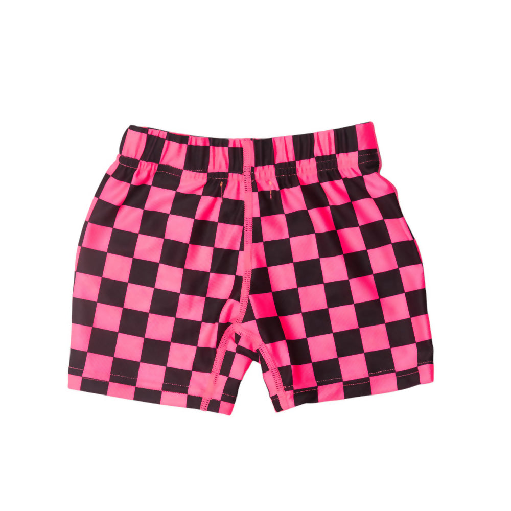 Neon Swim Shorts - Neon Pink Check