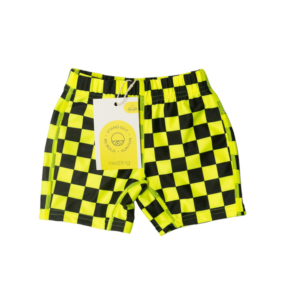 Neon Swim Shorts - Neon Yellow Check