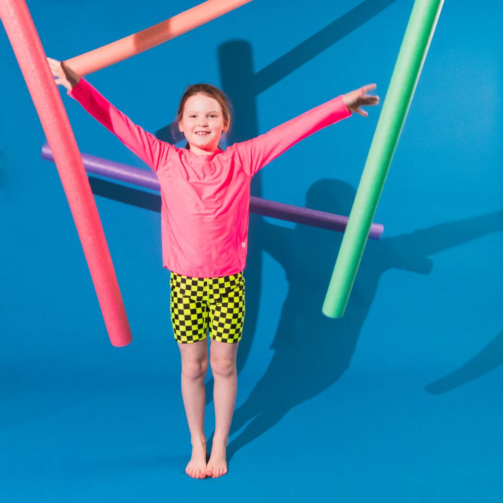 Neon Swim Shorts - Neon Yellow Check