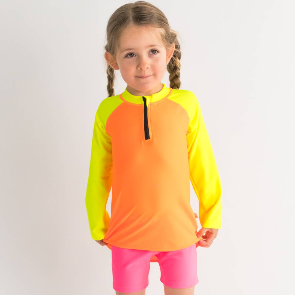 Neon Swim Zip Rash Vest - Neon Orange