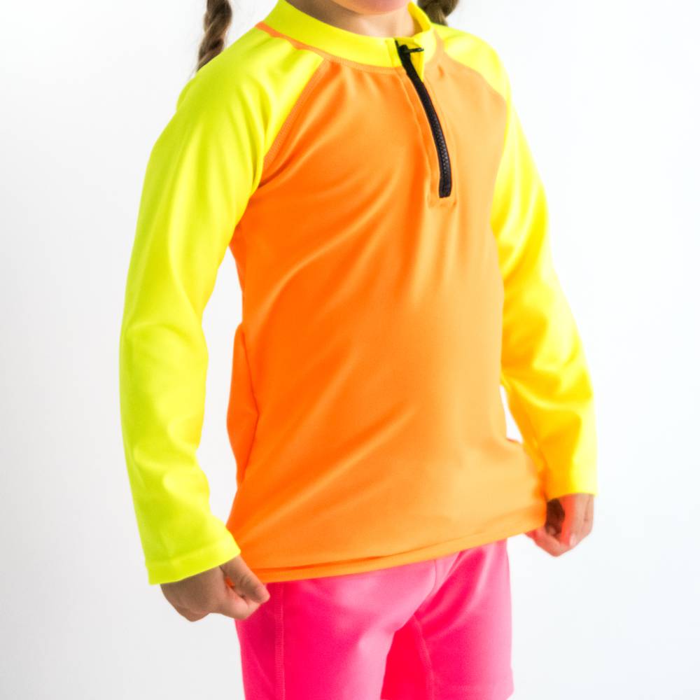 Neon Swim Zip Rash Vest - Neon Orange