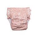 Pink baby nappy with floral pattern on a white background