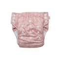 Pink reusable toddler pull-up style nappy with pop art pattern on a white background