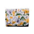 Nestling waterproof quilted change mat folded up with a safari pattern on a white background
