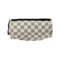 Checkered sage green play mat with green and white pattern on a white background