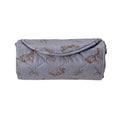A light gray quilted fabric pouch with a brown rabbit pattern, shown against a plain white background.