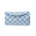 Blue check waterproof kids play mat on white background