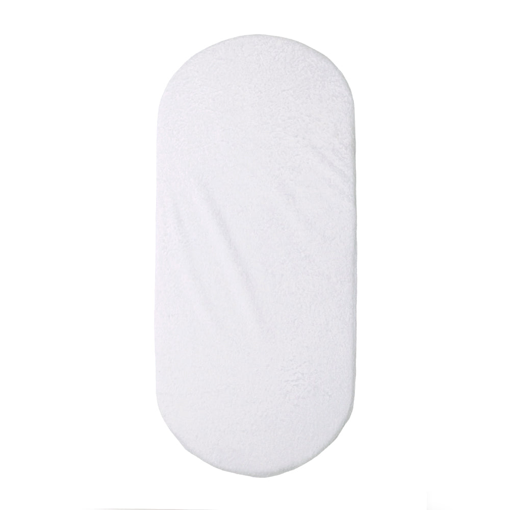 White terry waterproof mattress protector on a white background