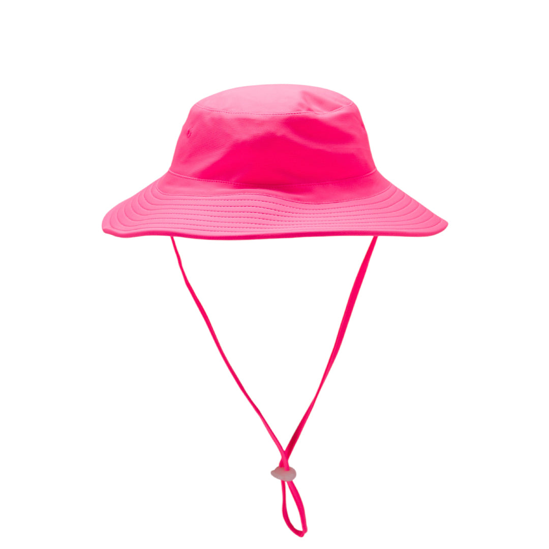 Swim bucket hat in neon pink on a white background
