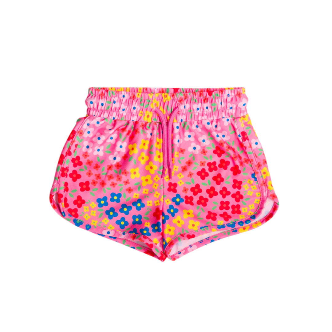 Girls Boardshorts in Floral Design on a white background
