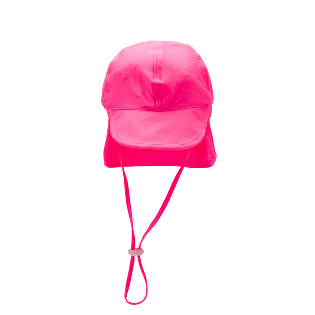 Neon Pink legionnaire's sun hat with a strap on a white background