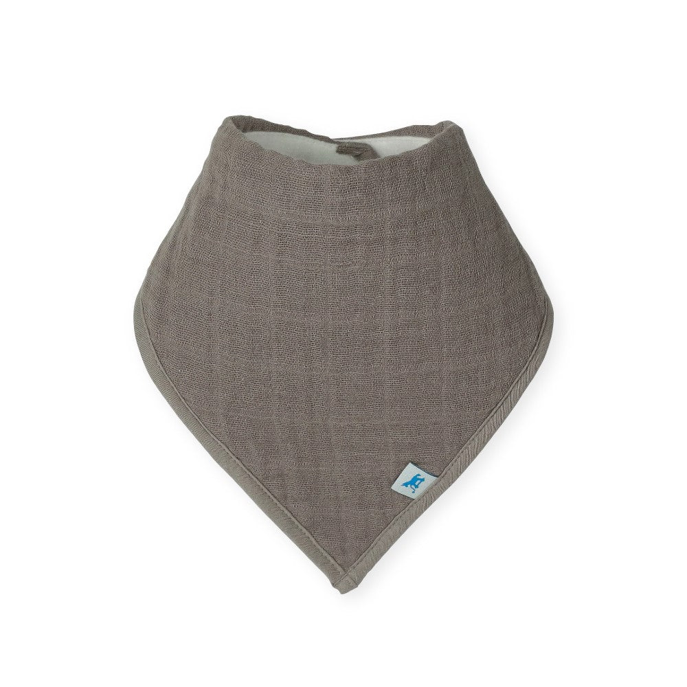 Dark grey Cotton muslin Baby bandana bib  on a white background