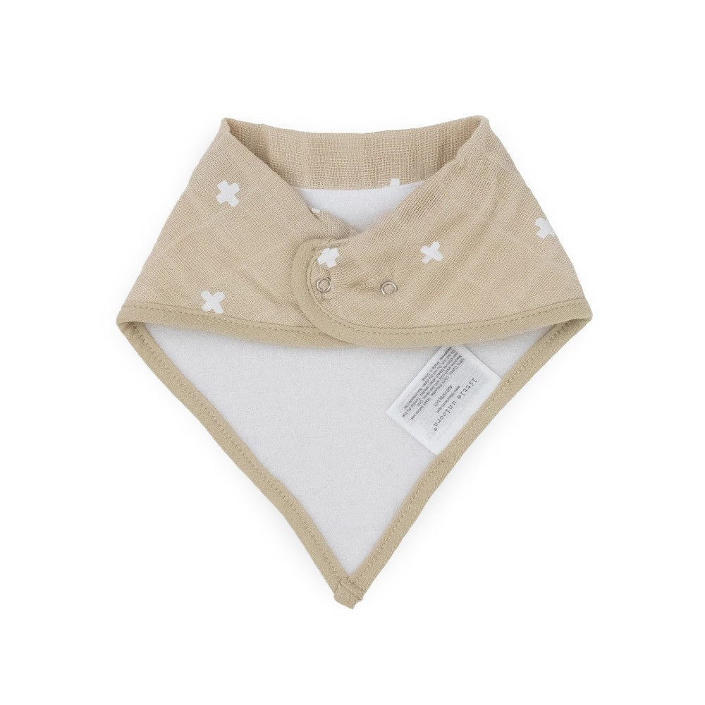 Cotton Muslin Fleece Bandana Bib - 4pk - Taupe Cross