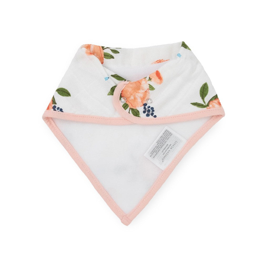 Cotton Muslin Fleece Bandana Bib - 4pk - Watercolour Rose