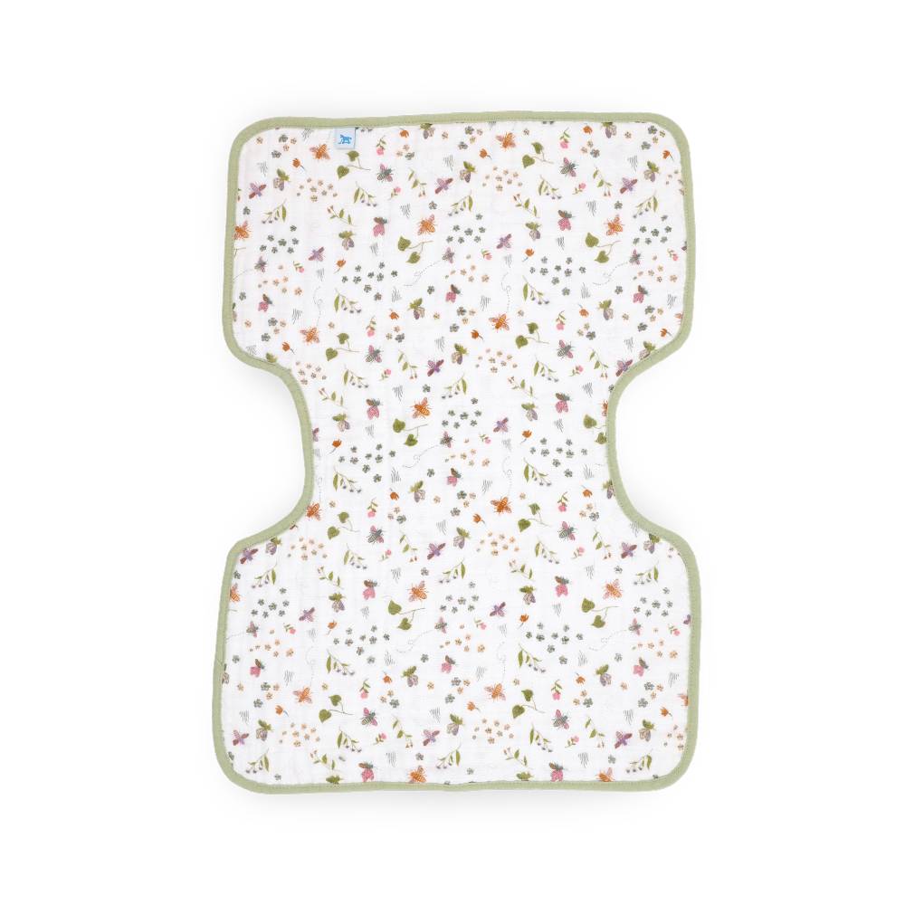 Muslin Burp Cloth - Garden Bees on a white background. 