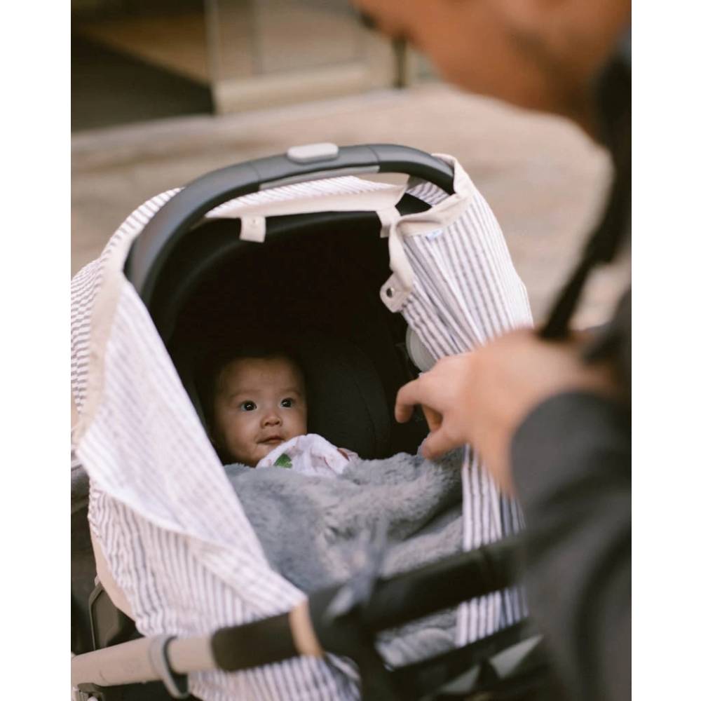 Muslin Baby Capsule Cover - Grey Stripe