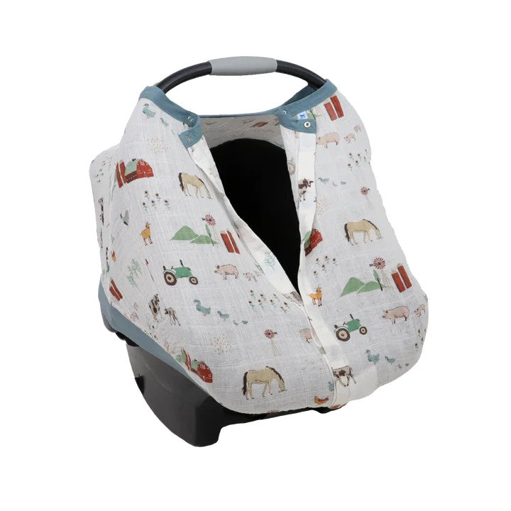 Muslin Baby Capsule Cover - Farmyard
