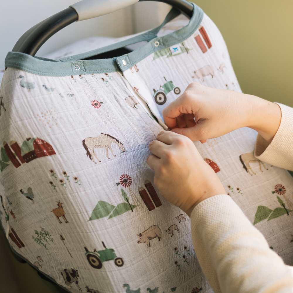 Muslin Baby Capsule Cover - Farmyard