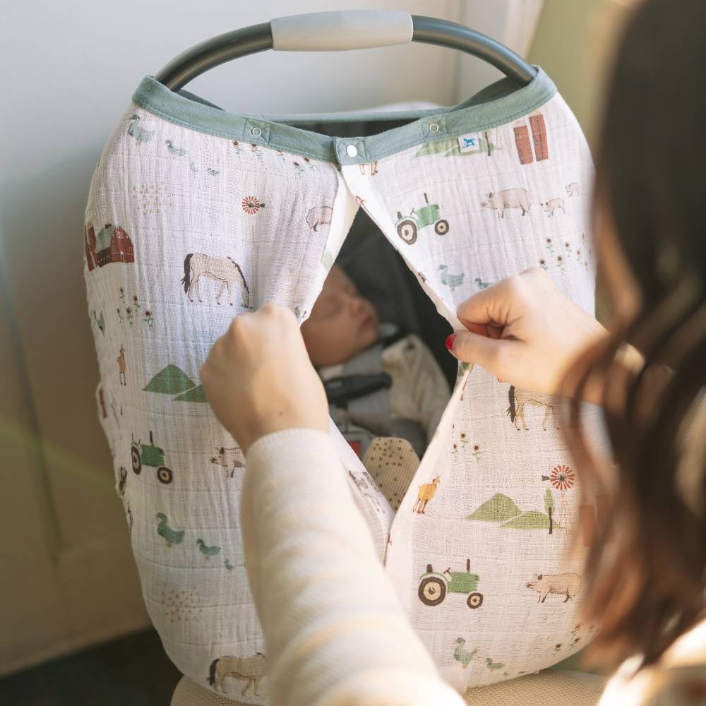 Muslin Baby Capsule Cover - Farmyard